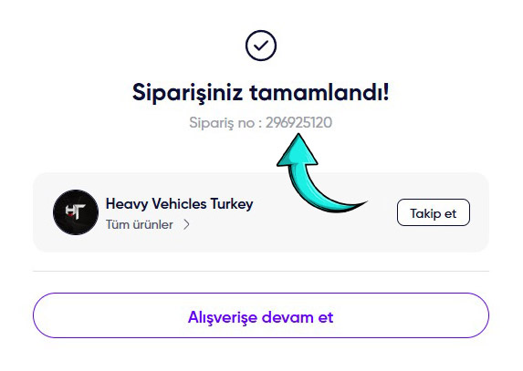 Shopier sipariş kodu ekranı